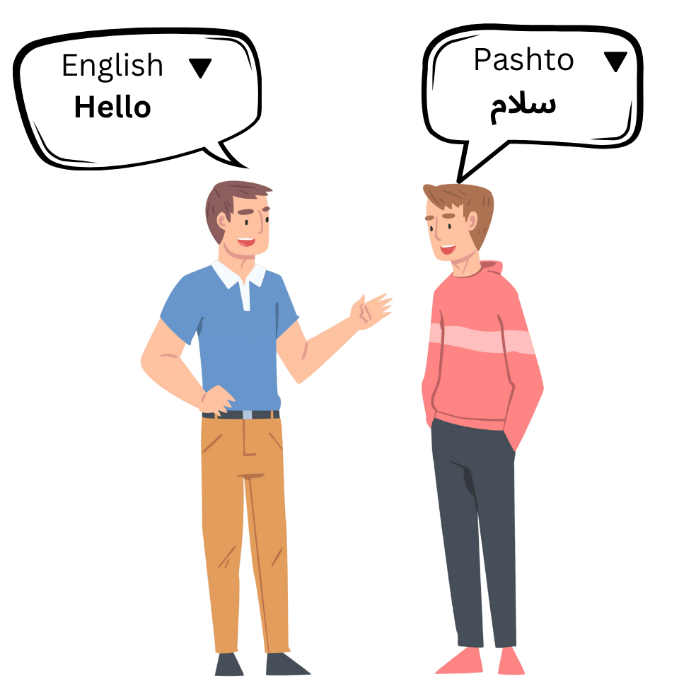 Hello in english and Pashto language