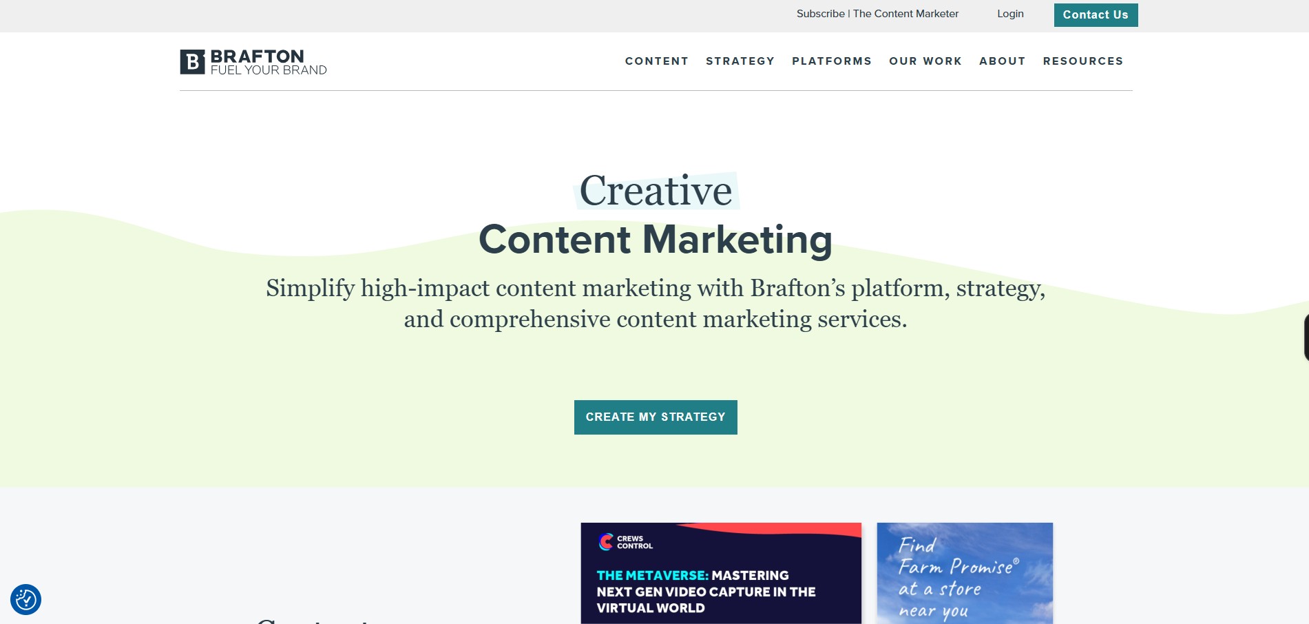 Brafton content writing services homepage screenshot
