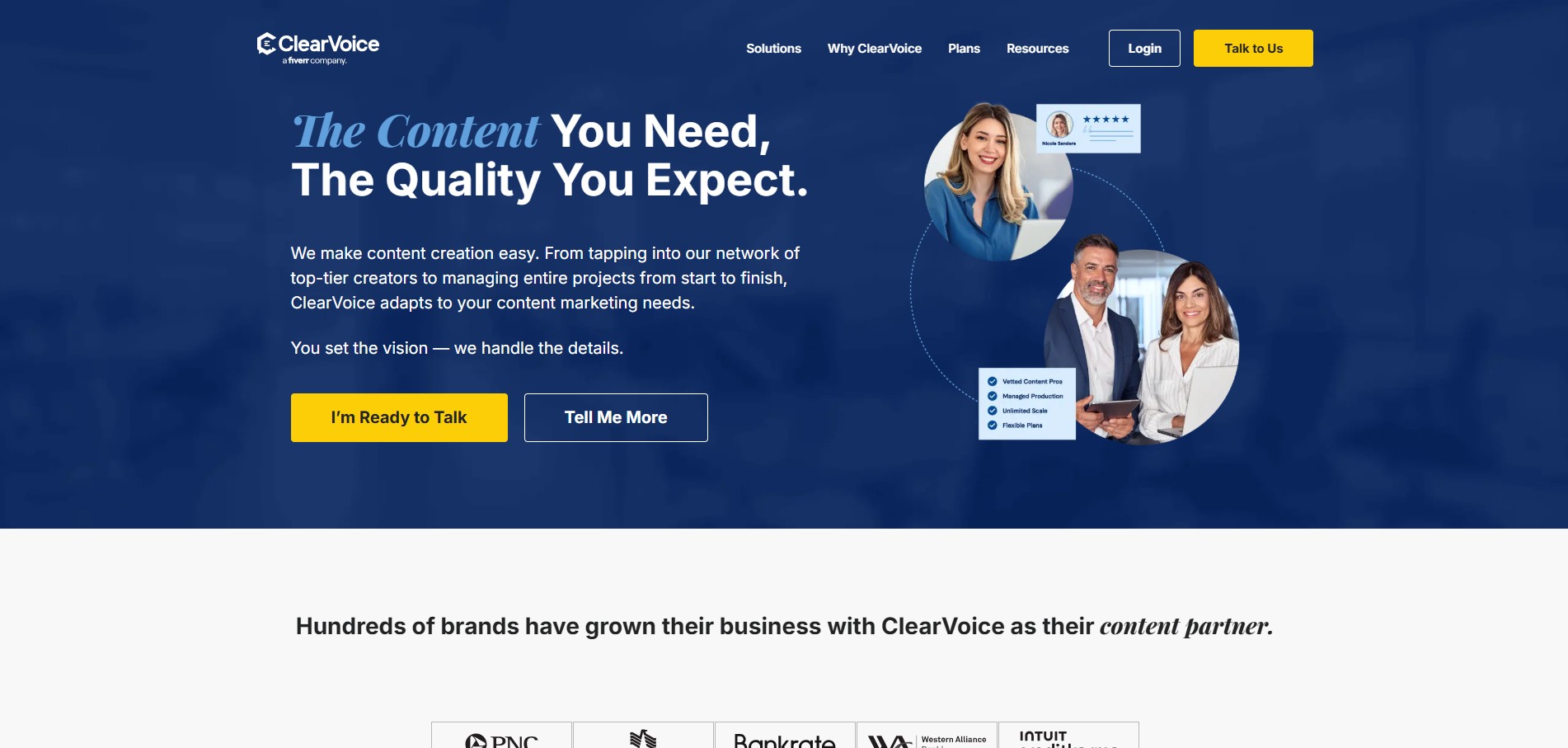 Clearvoice content writing services homepage screenshot