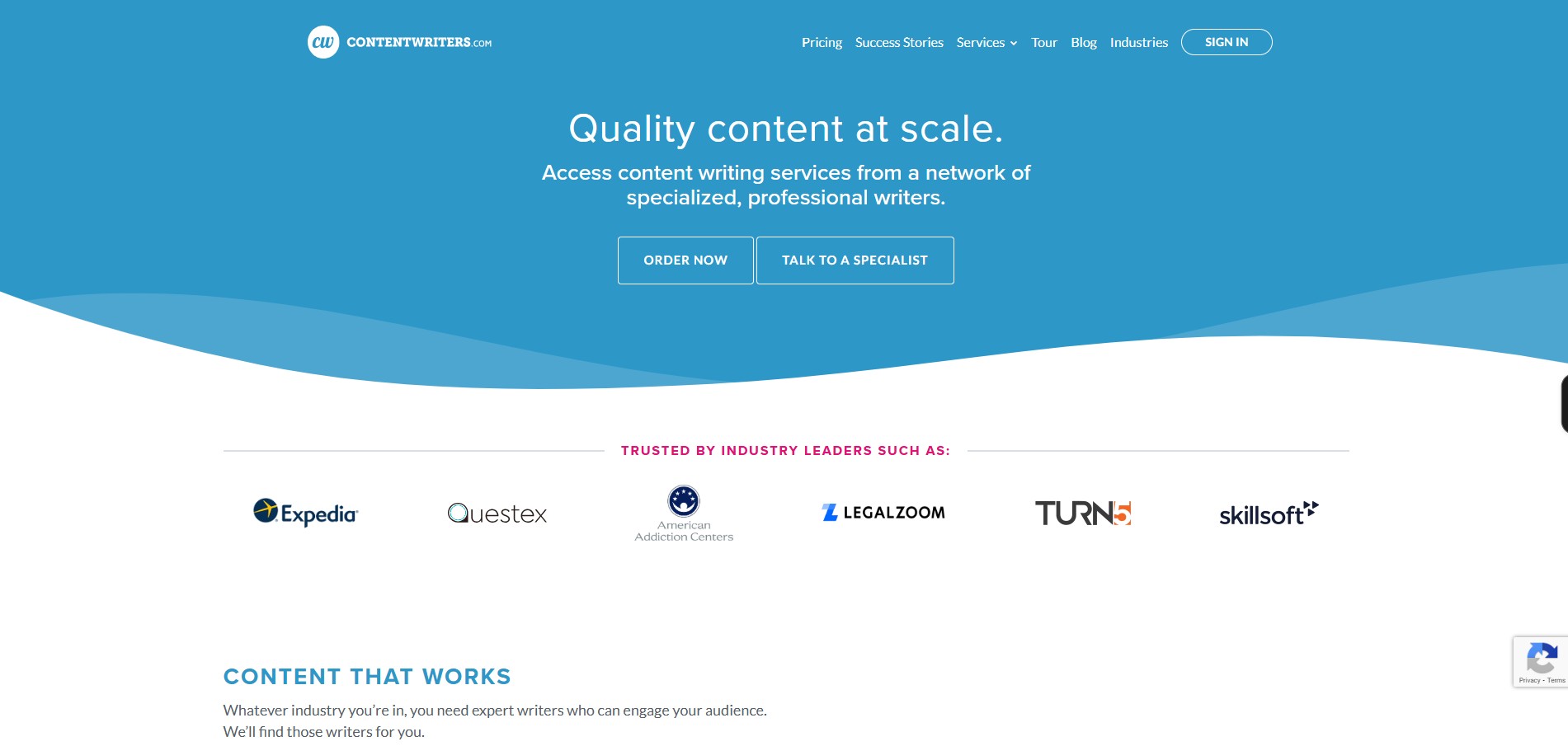 ContentWriters content writing services homepage screenshot