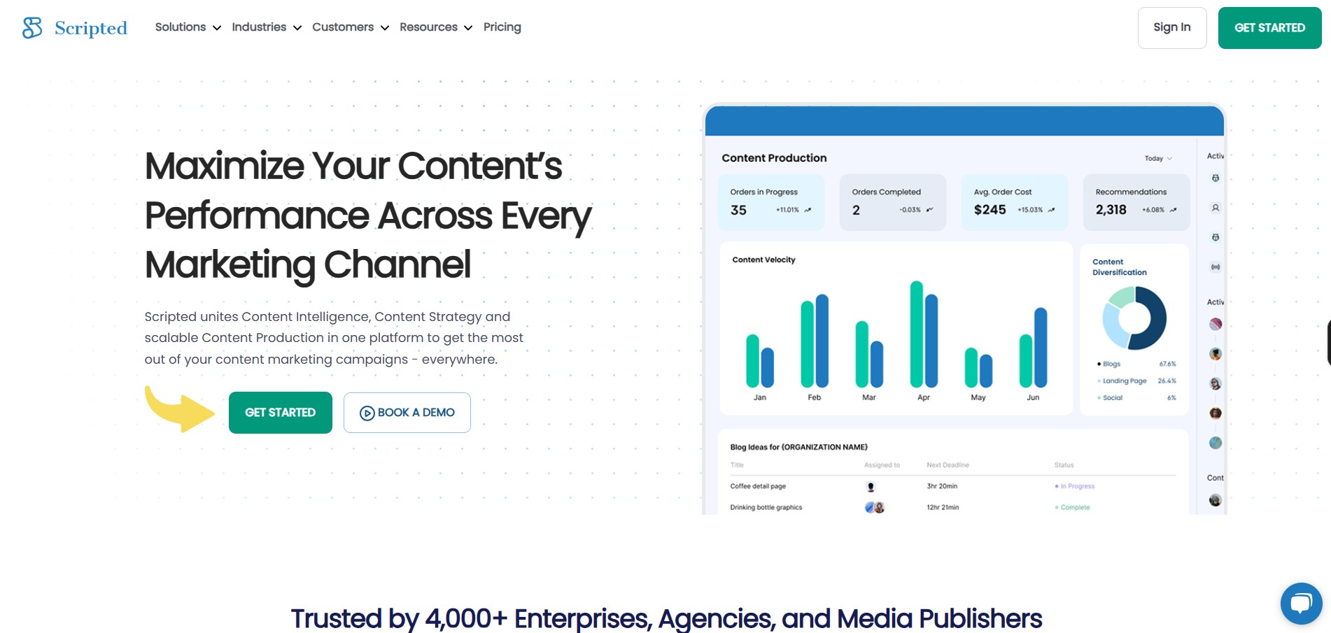 Scripted content writing services homepage screenshot