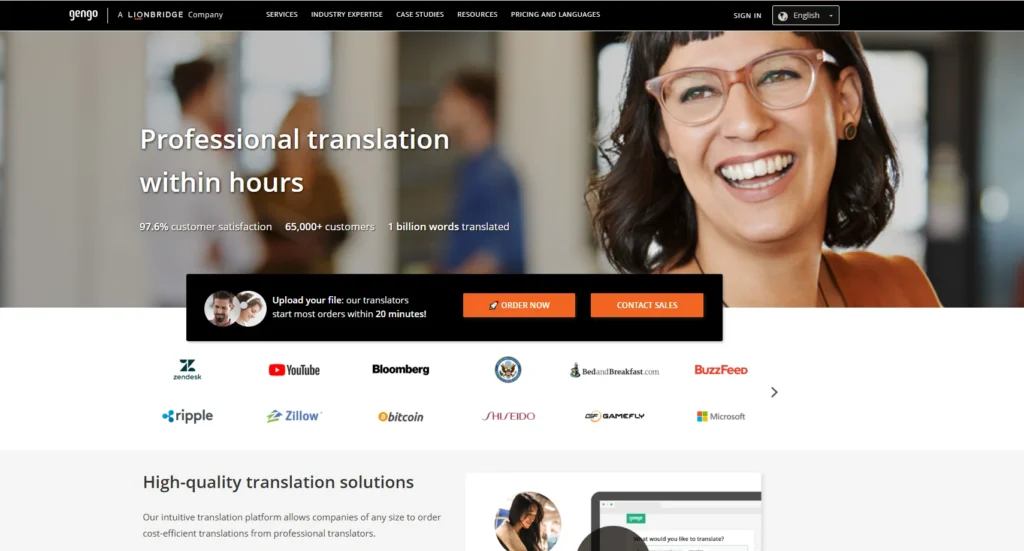 Gengo (by Lionbridge) Homepage